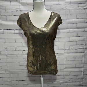 The Limited Gold Sequin Front Cap Sleeve Blouse | Size M